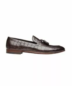Aquila Alberto Brown Croc Print Leather Loafers
