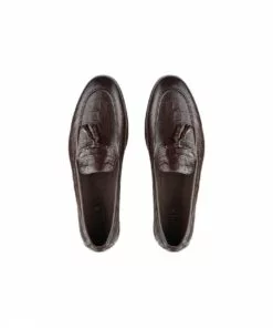 Aquila Alberto Brown Croc Print Leather Loafers -Shoes Sales 855659440 3 720x928