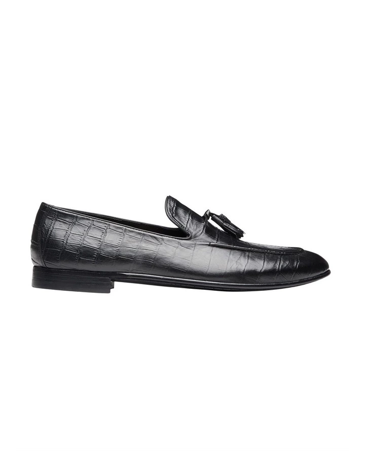 Aquila Alberto Black Croc Print Leather Loafers 1 Aquila Alberto Black Croc Print Leather Loafers