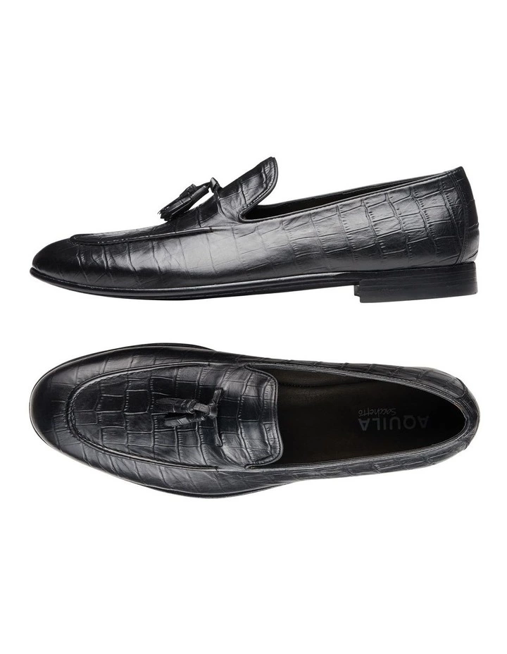 Aquila Alberto Black Croc Print Leather Loafers 2 Aquila Alberto Black Croc Print Leather Loafers - Image 2