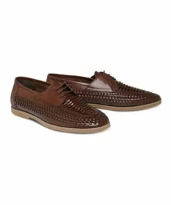 Johnny Bigg Styles Leather Woven Lace Up Shoe Chocolate