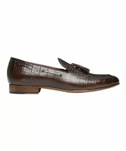 Aquila Rocco Brown Croc Print Leather Loafers