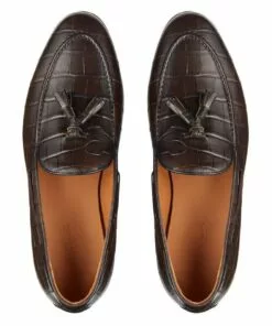 Aquila Rocco Brown Croc Print Leather Loafers -Shoes Sales 881534350 3 720x928