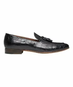 Aquila Rocco Black Croc Print Leather Loafers