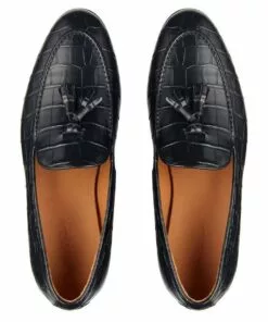 Aquila Rocco Black Croc Print Leather Loafers -Shoes Sales 881534440 3 720x928