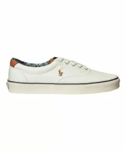 Polo Ralph Lauren Keaton Leather-Trim White Canvas Sneaker