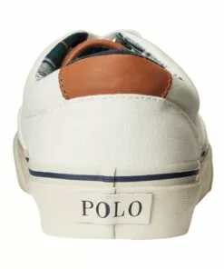 Polo Ralph Lauren Keaton Leather-Trim White Canvas Sneaker -Shoes Sales 903218410 4 720x928
