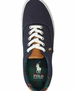 Polo Ralph Lauren Keaton Leather-Trim Navy Canvas Sneaker -Shoes Sales 903218500 3 720x928